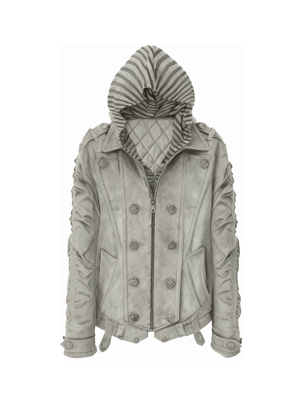 PAIKI "Silent Shadow" Detachable Fur Collar Canvas Double-Breasted Jacket