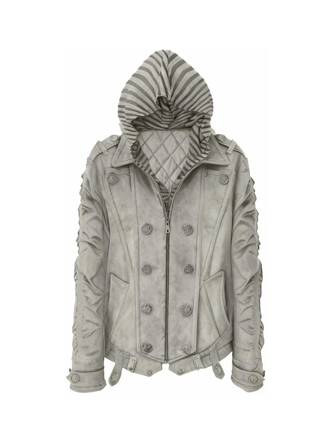 PAIKI "Silent Shadow" Detachable Fur Collar Canvas Double-Breasted Jacket