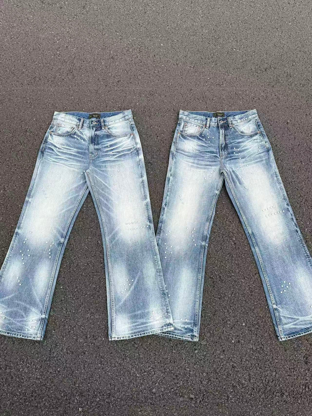 Frosted Glacier Fresh-Wash Distressed Whisker  Flare-Leg Jeans