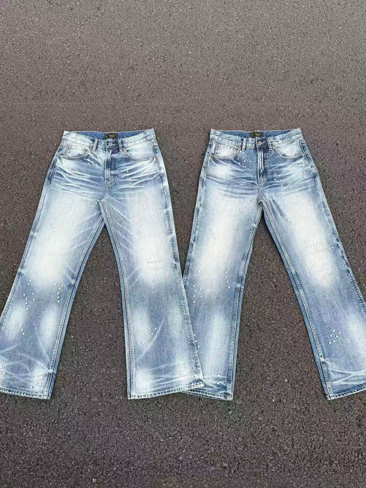 Frosted Glacier Fresh-Wash Distressed Whisker  Flare-Leg Jeans