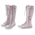 Ooops333 Studded Glitter Canvas Knee-High Lace-Up Boots