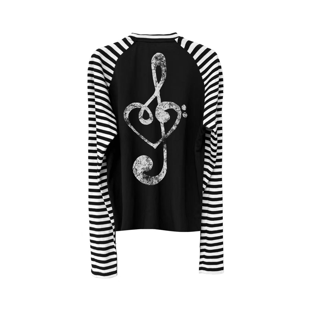 Music Note Striped Raglan Sleeve Top