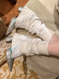 Pointelle Knit Bow & Rhinestone Accent Leg Warmers