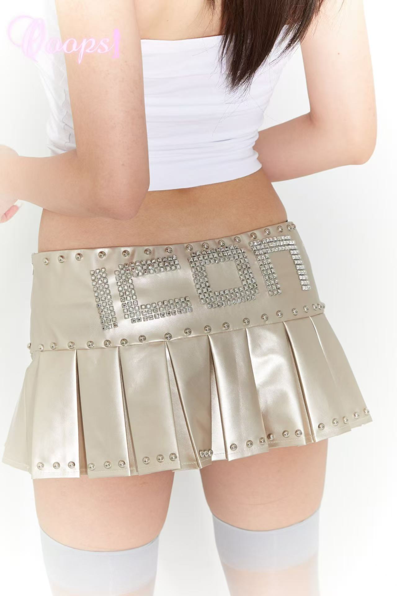 Ooops333 Icon Black Studded Pleated Low-Rise Skort
