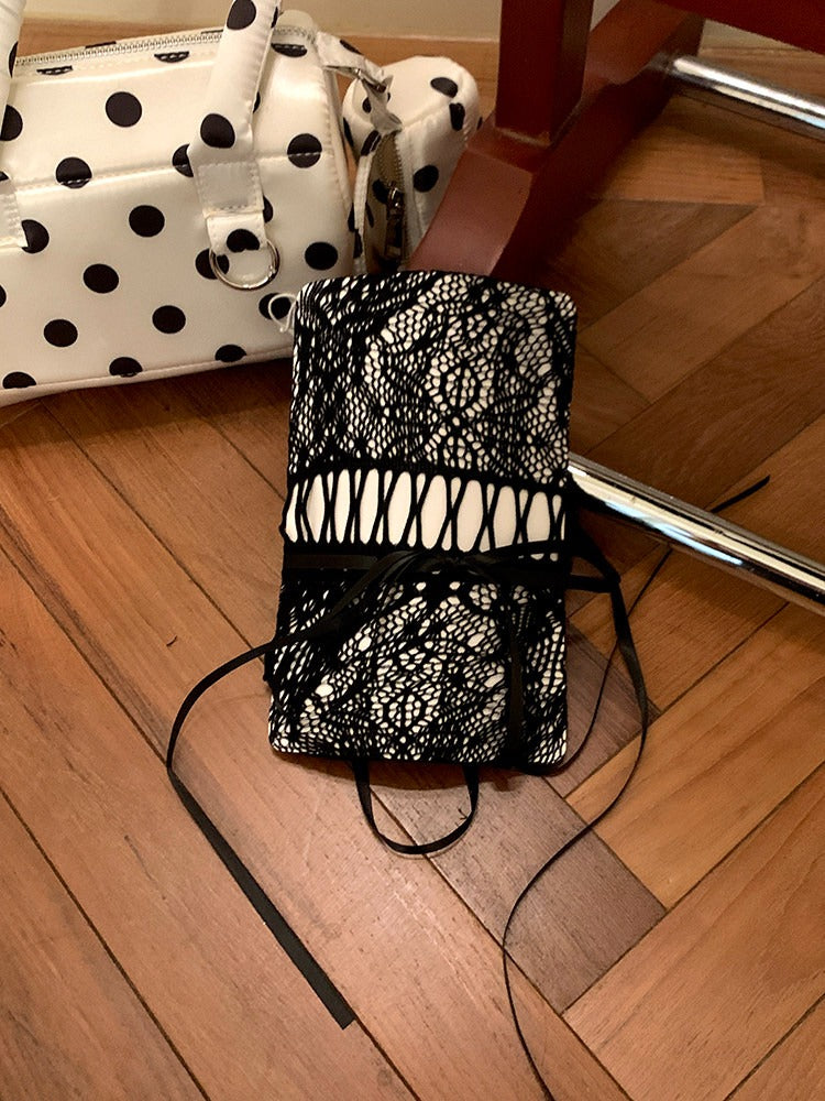 Lace Drawstring Thigh-High Tights with Ribbon Tie
