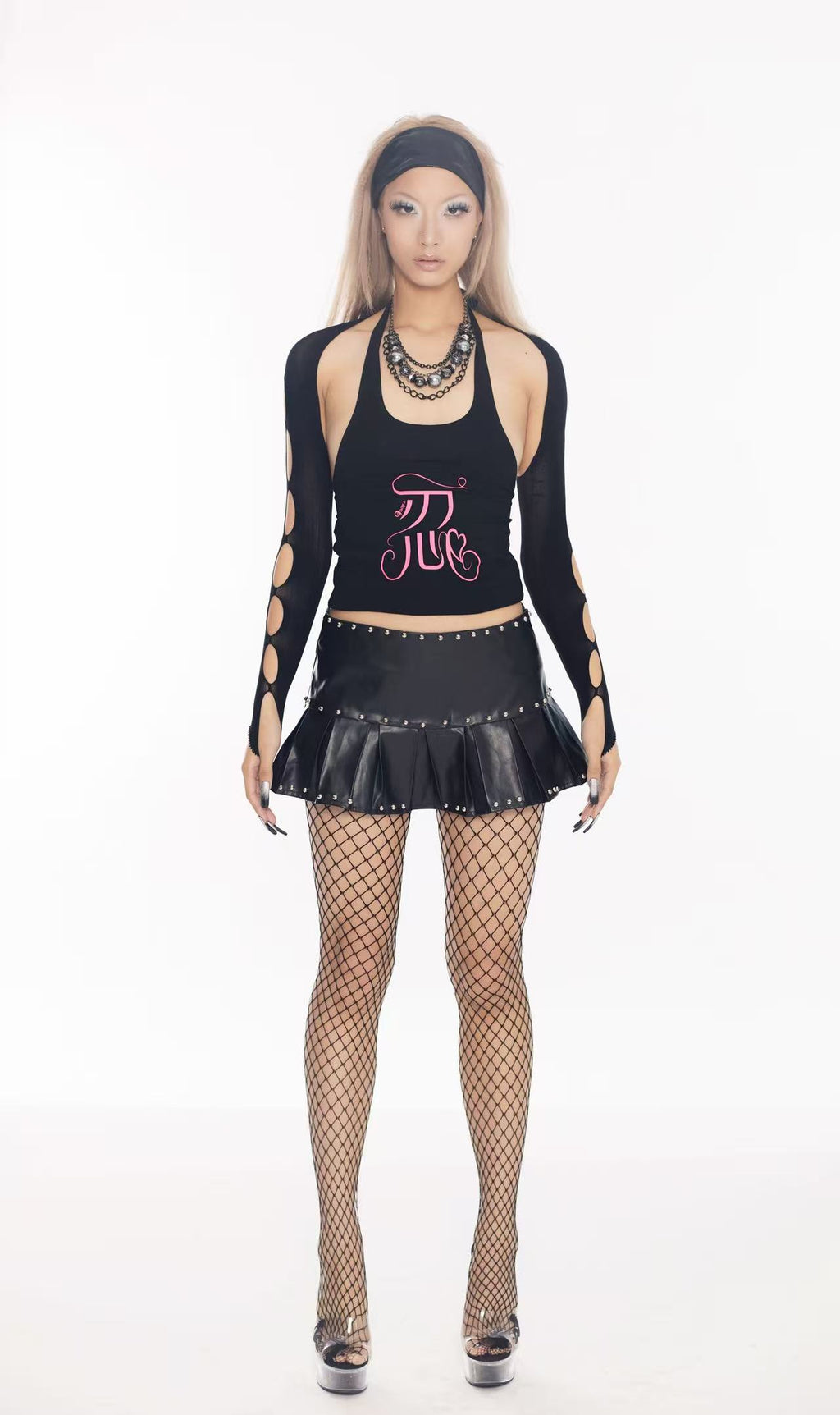 Ooops333 Icon Black Studded Pleated Low-Rise Skort