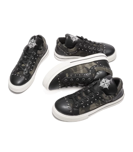 Camo Leather Panel Rivet Skate Shoes