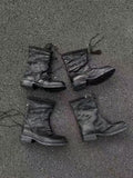 Distressed Black Leather Lace-Up Combat Boots – Vintage Worn Finish