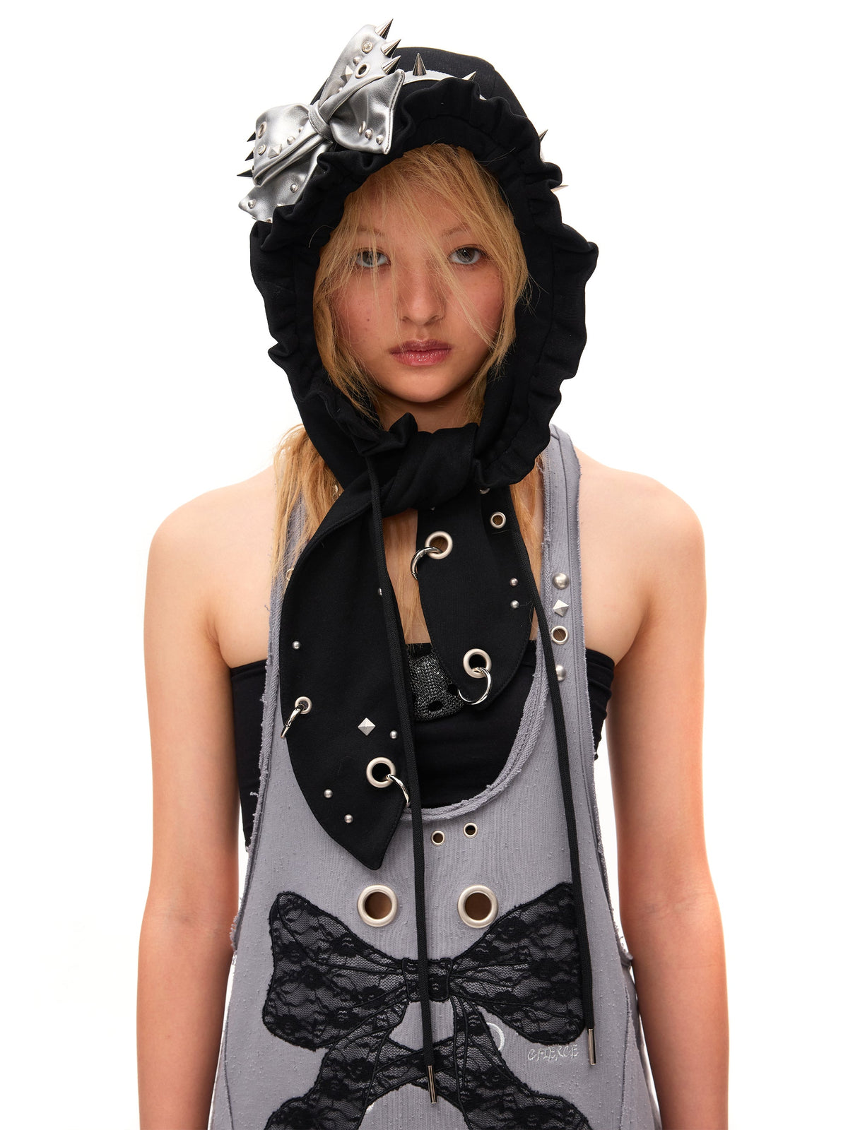 Stud Bow Bunny Hood Hat