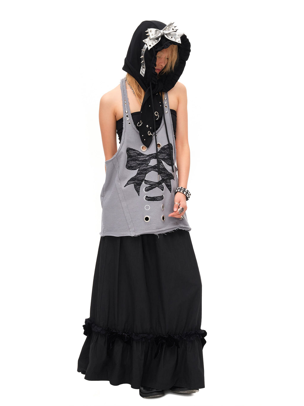 Stud Bow Bunny Hood Hat