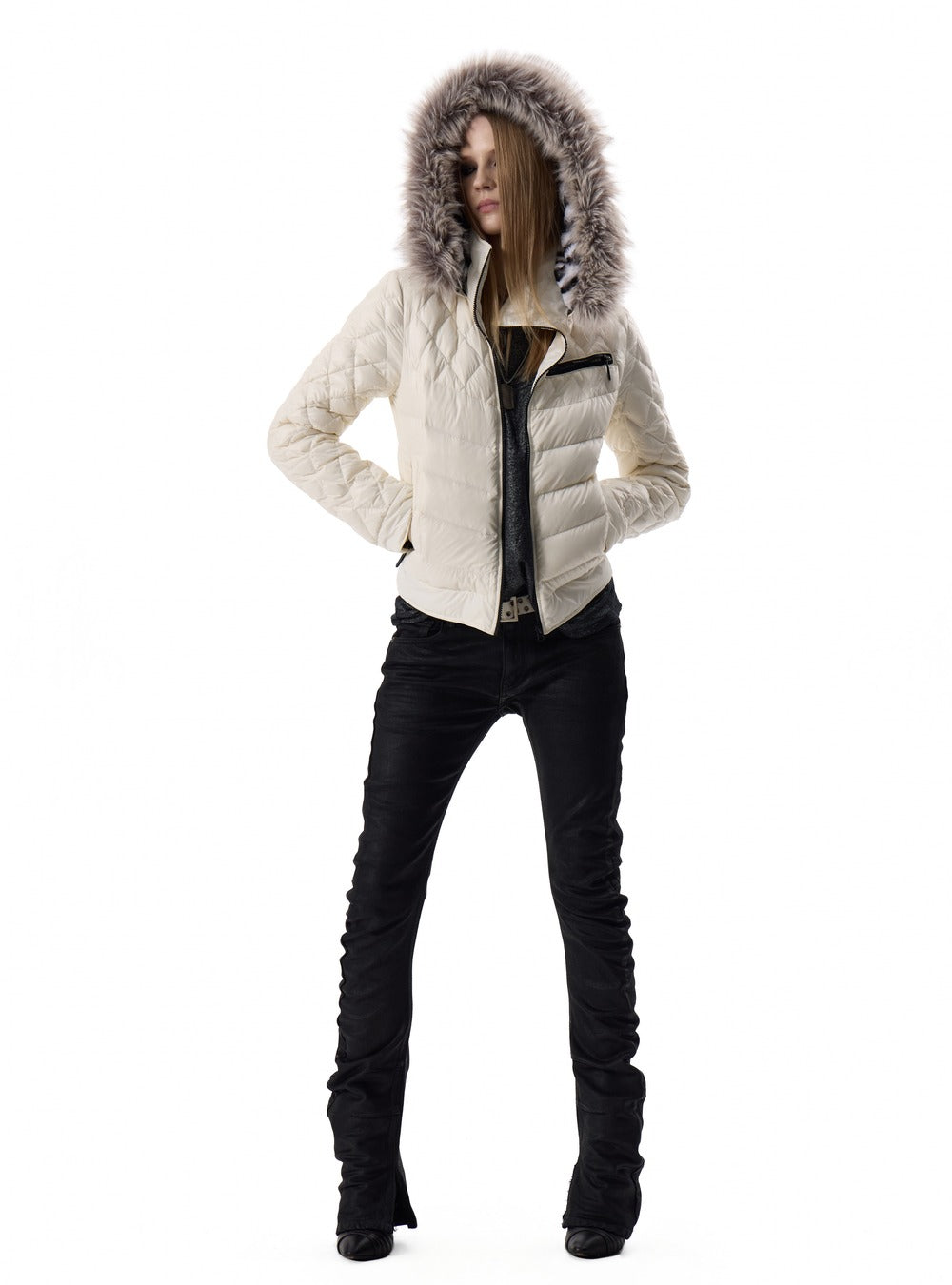 Quilted hooded padded jacket styled