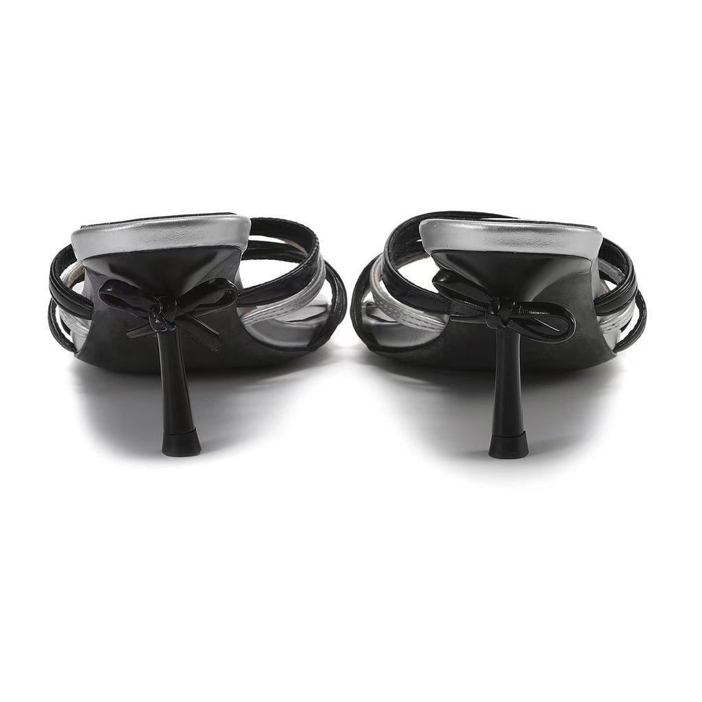 Ooops333 Coquette Bow Rhinestone Heart Heels