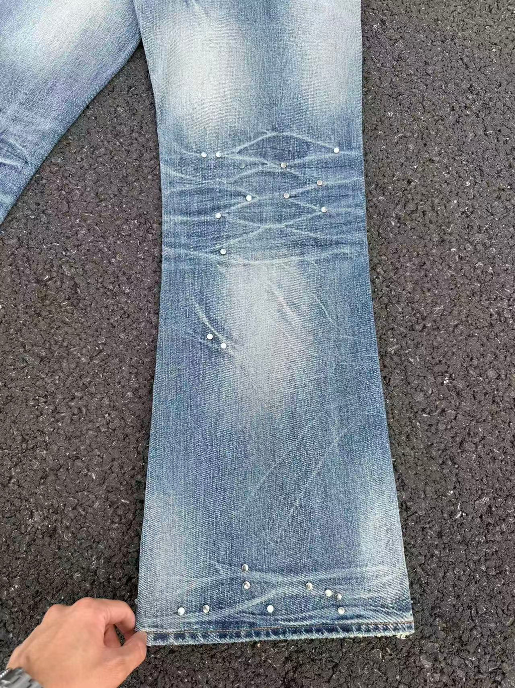 Frosted Glacier Fresh-Wash Distressed Whisker  Flare-Leg Jeans