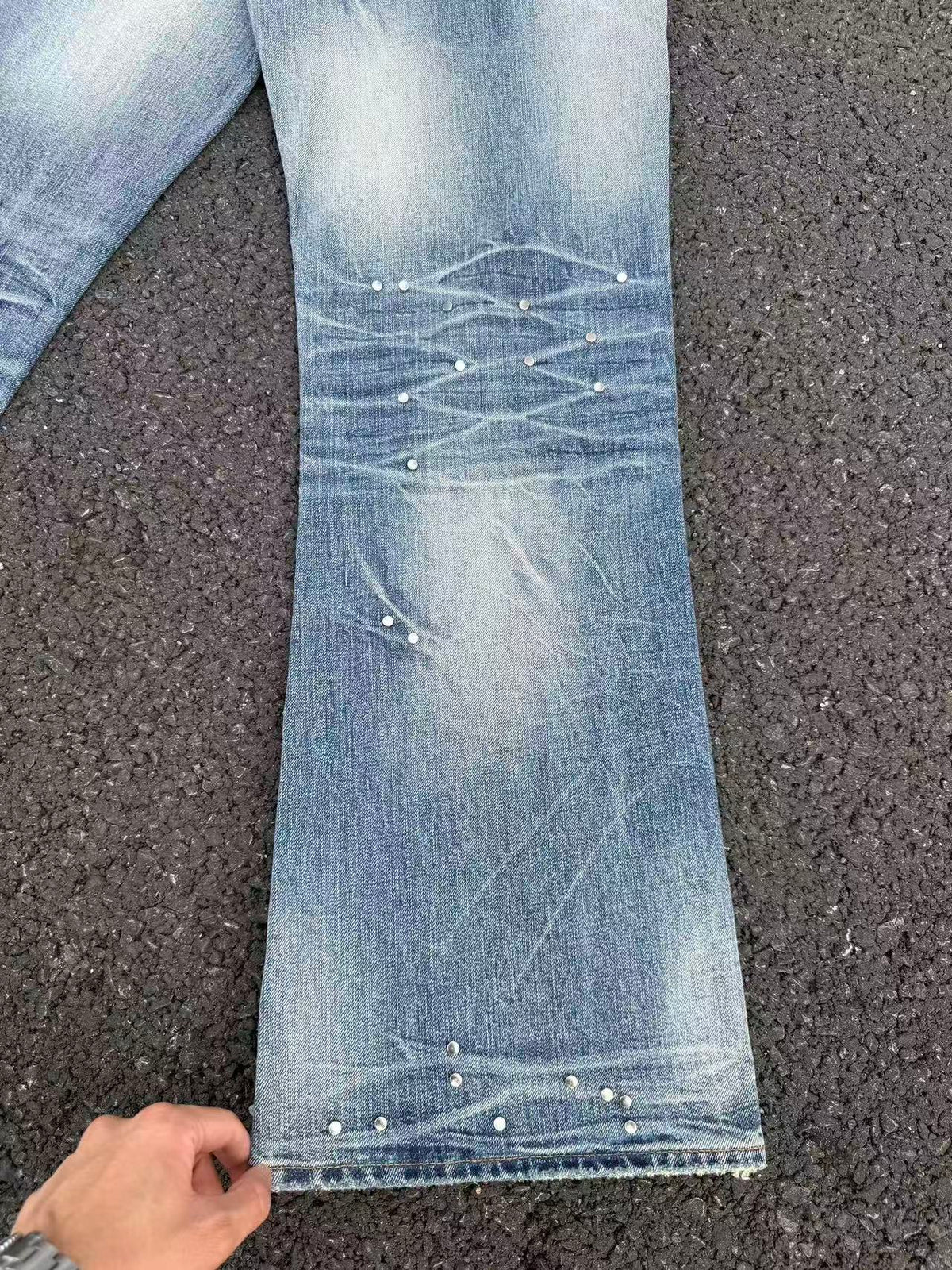 Frosted Glacier Fresh-Wash Distressed Whisker  Flare-Leg Jeans