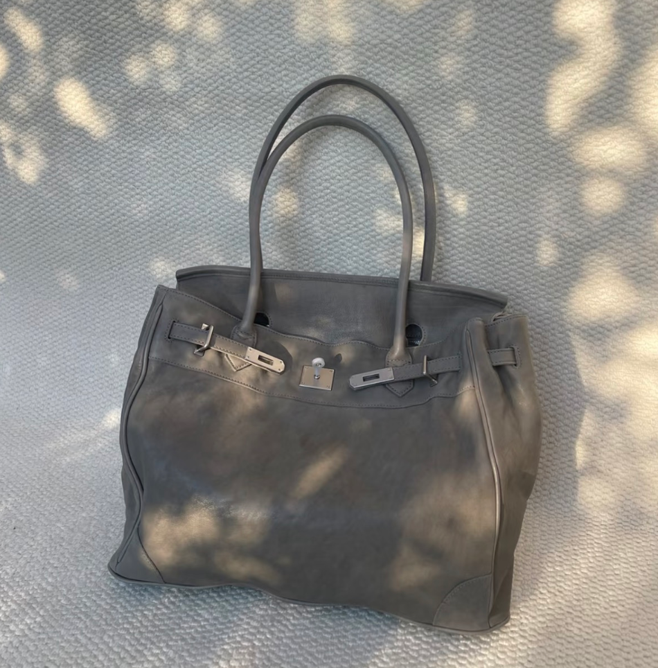 VINTAGE WASHED LEATHER TOTE FIRKIN BAG