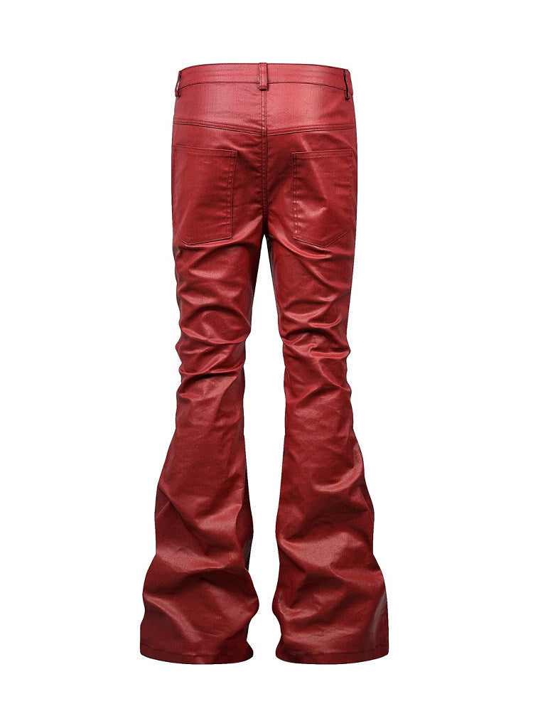 Liquid Metal Red Coated Waxed Flared Jeans