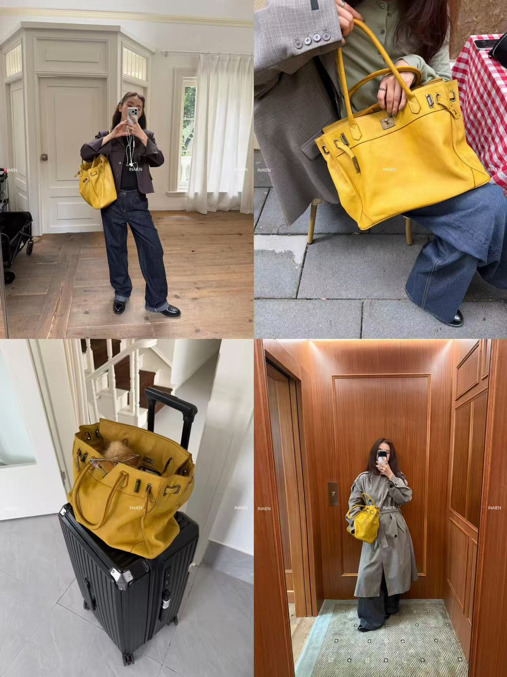 Yellow Water-Dyed Calfskin Vintage Firkin Tote Bag
