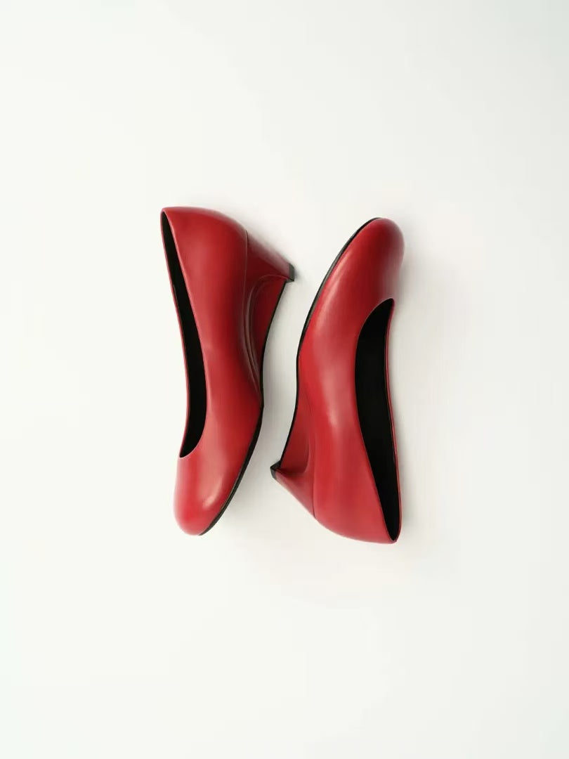Taupe Calfskin Wedge Heel Shoes