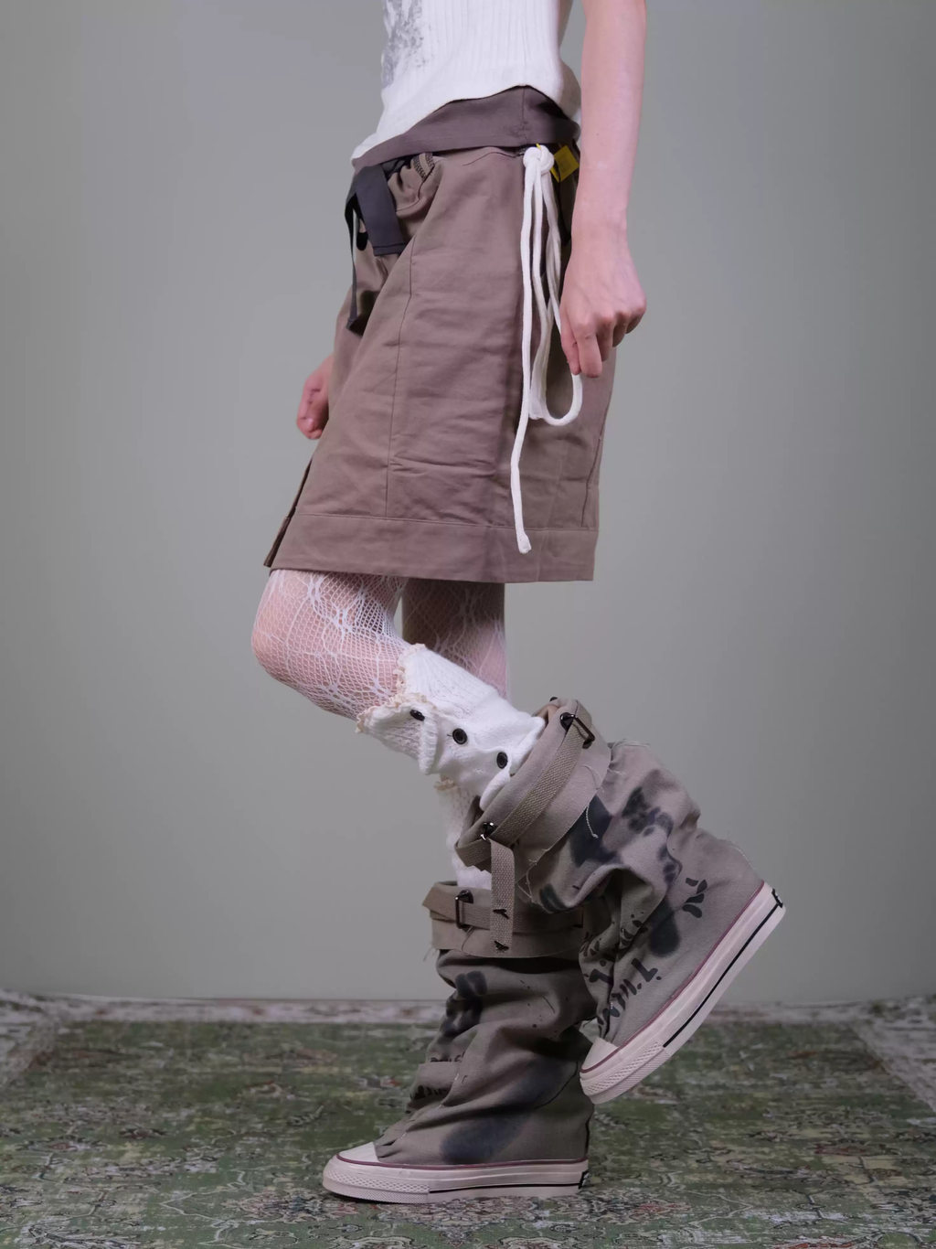 White Lace Tights & Button Leg Warmers Set - Coquette Fall Winter Layering