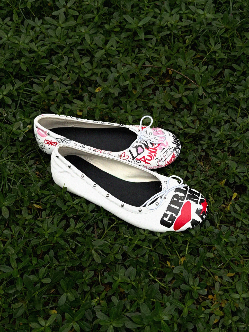24ANS STUDDED GRAFFITI MARY JANE BALLET FLATS