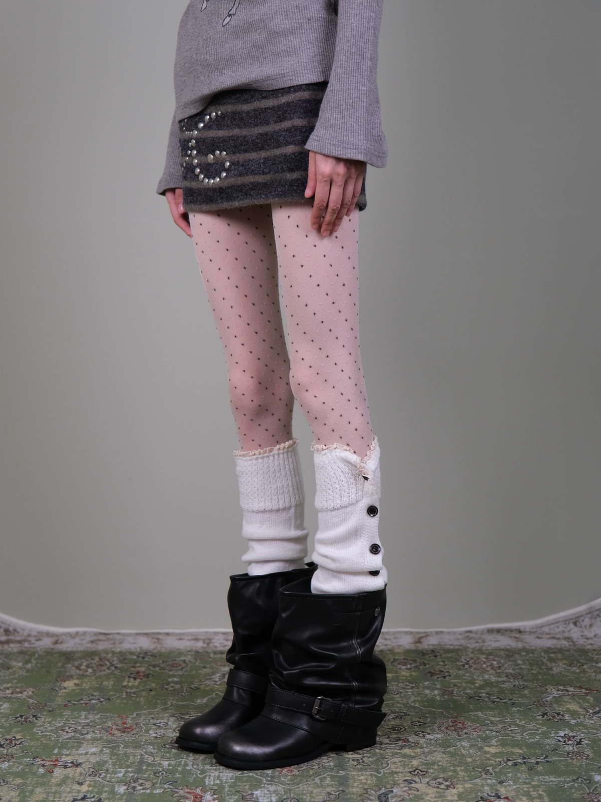 Polka Dot Tights & White Leg Warmers Set - Vintage Coquette Art School Style