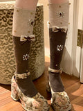 Rhinestone Bow Embellished Knit Calf Socks