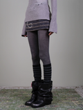 Grey Opaque Tights & Striped Calf Socks Set - Fall Winter Layering Look