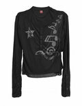 Ribbed Mesh Layering Long Sleeve Top