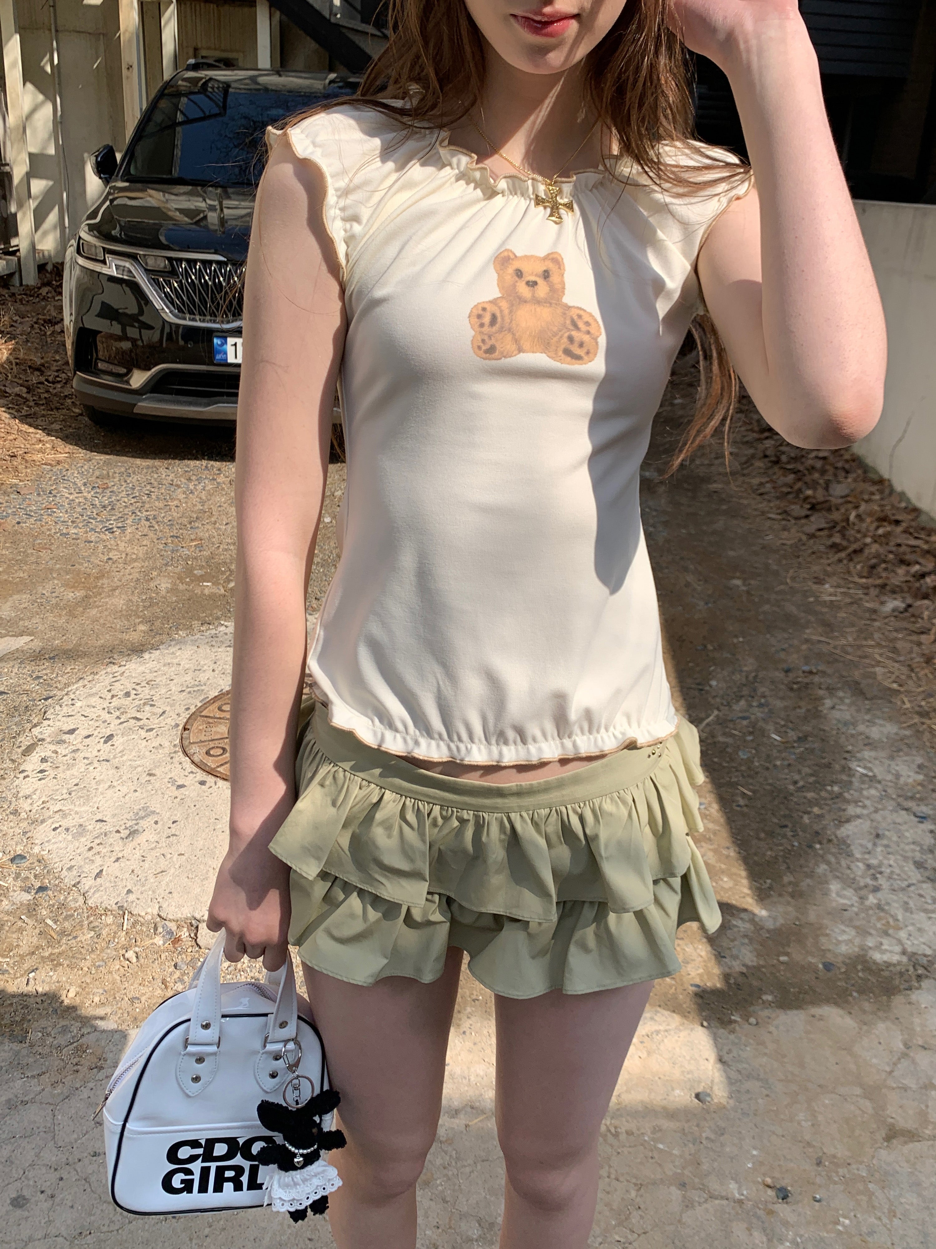 [A00811]Cutie Versatile Teddy Bear Print Tee