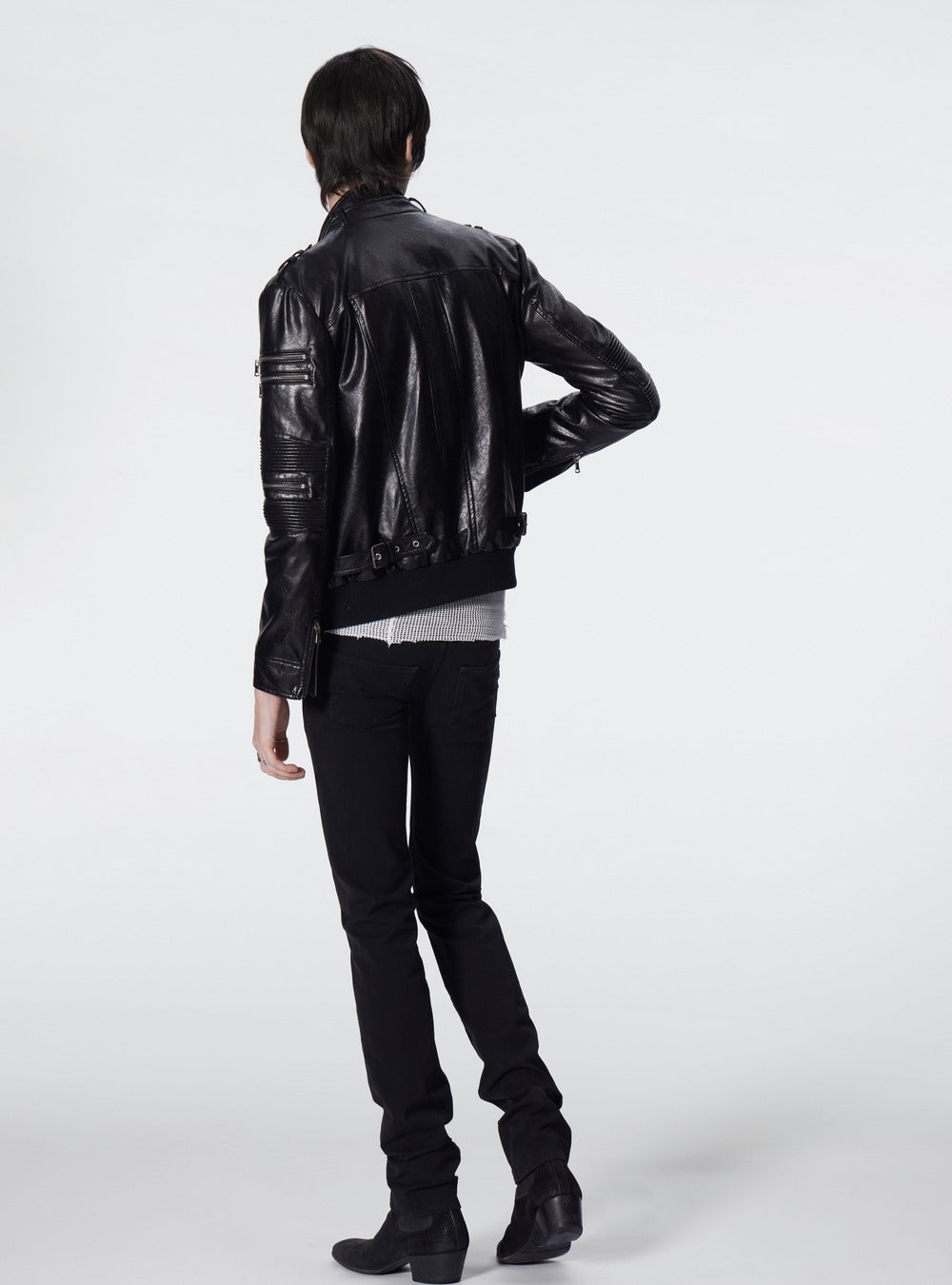 Panelled moto PU jacket detail