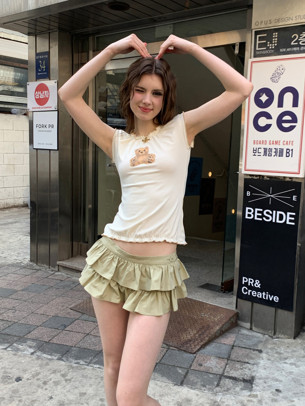 [A00811]Cutie Versatile Teddy Bear Print Tee