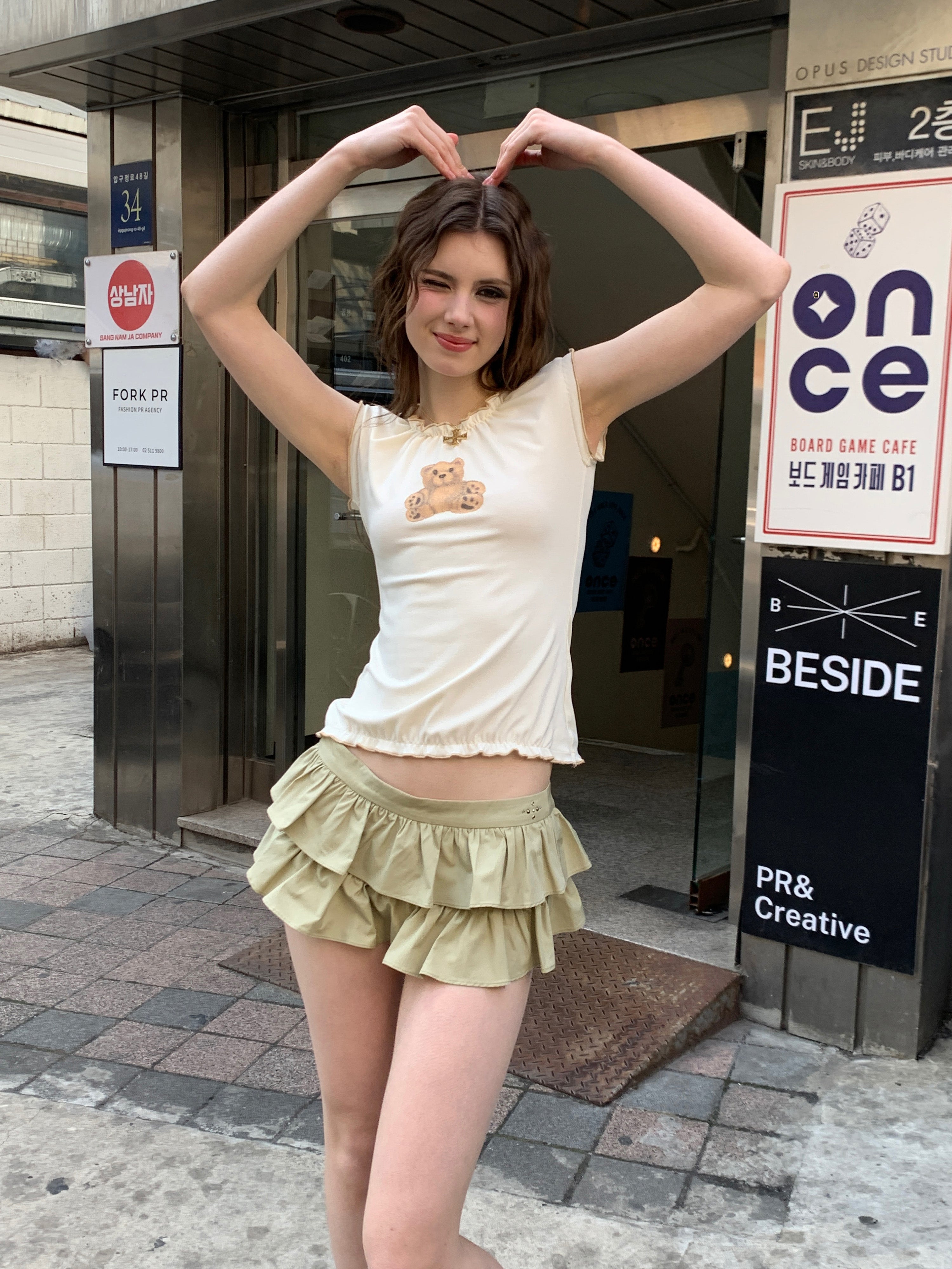 [A00811]Cutie Versatile Teddy Bear Print Tee