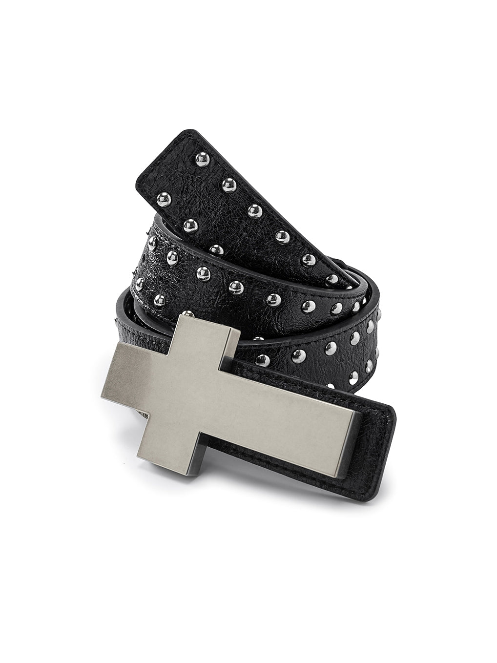 Cross Buckle Cracked Leather Rivet Belt