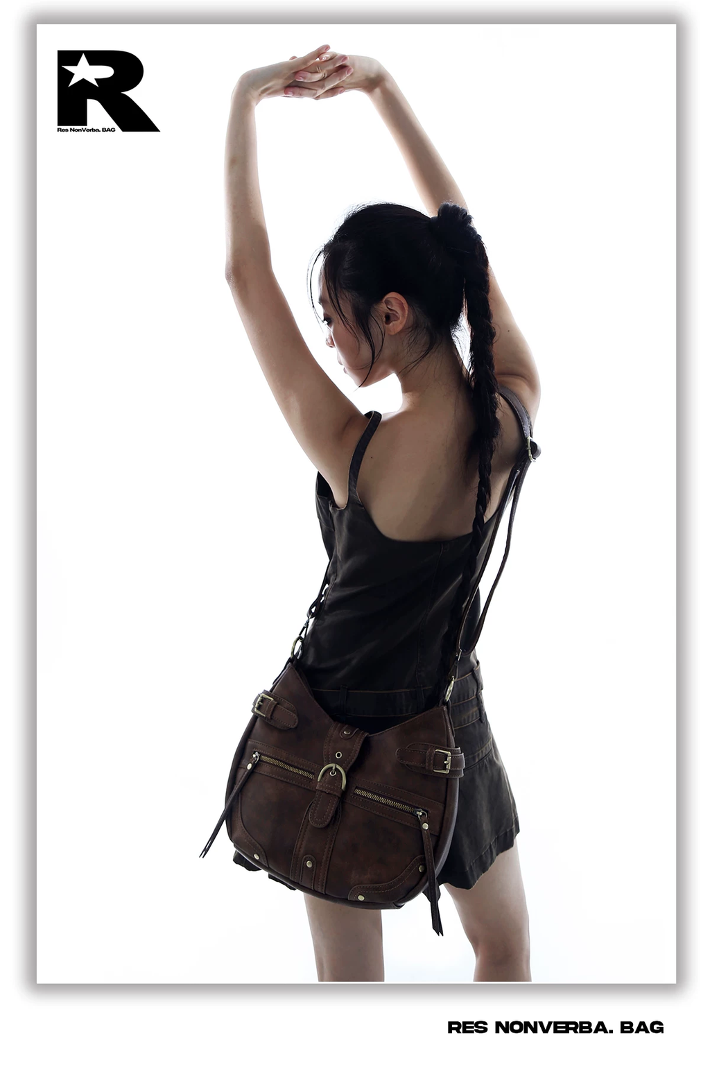 Vintage Textured Half-Moon Leather Bag