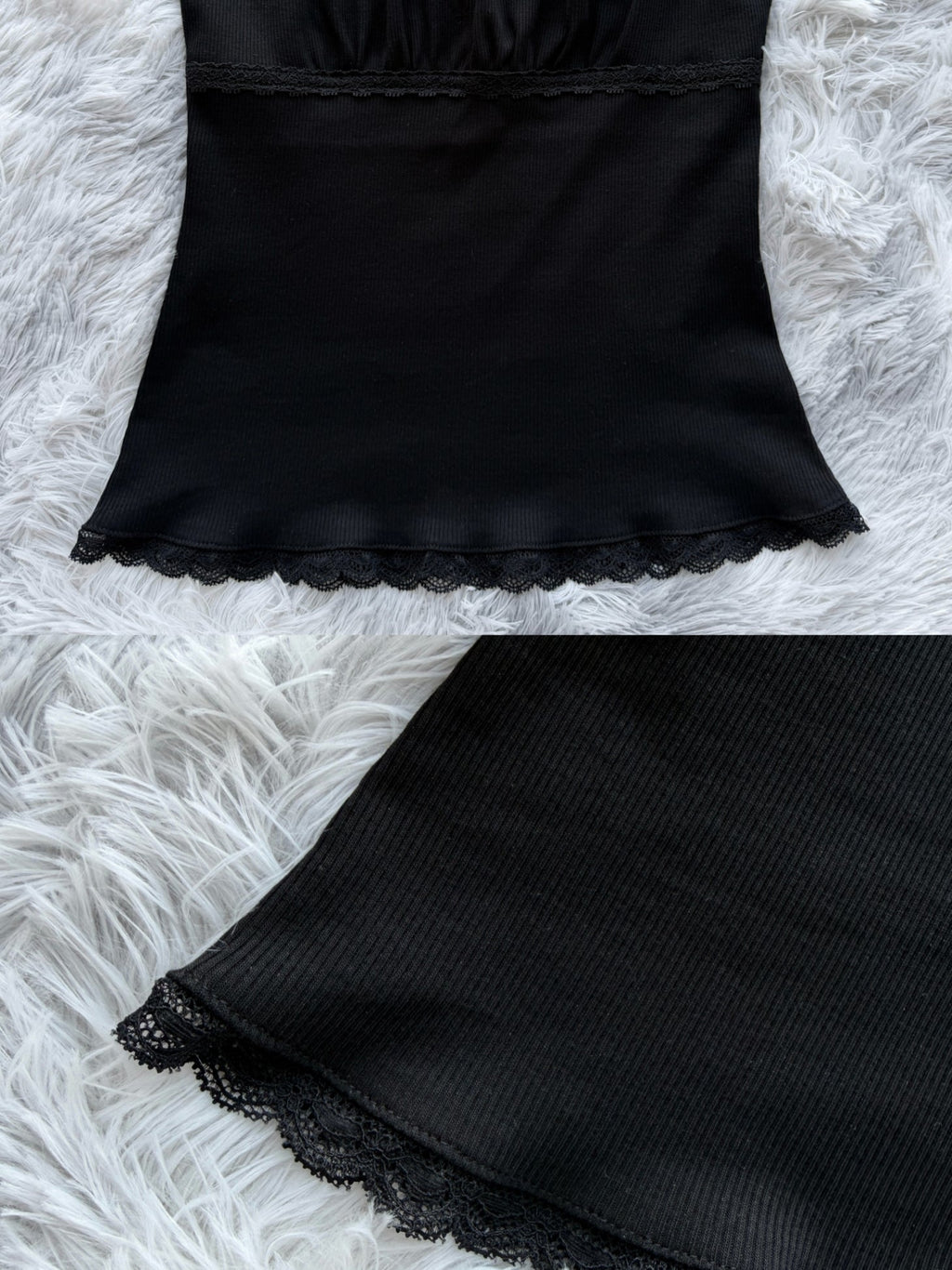 Black Rose Lace Cami Top – Slim Ribbed Dark Coquette