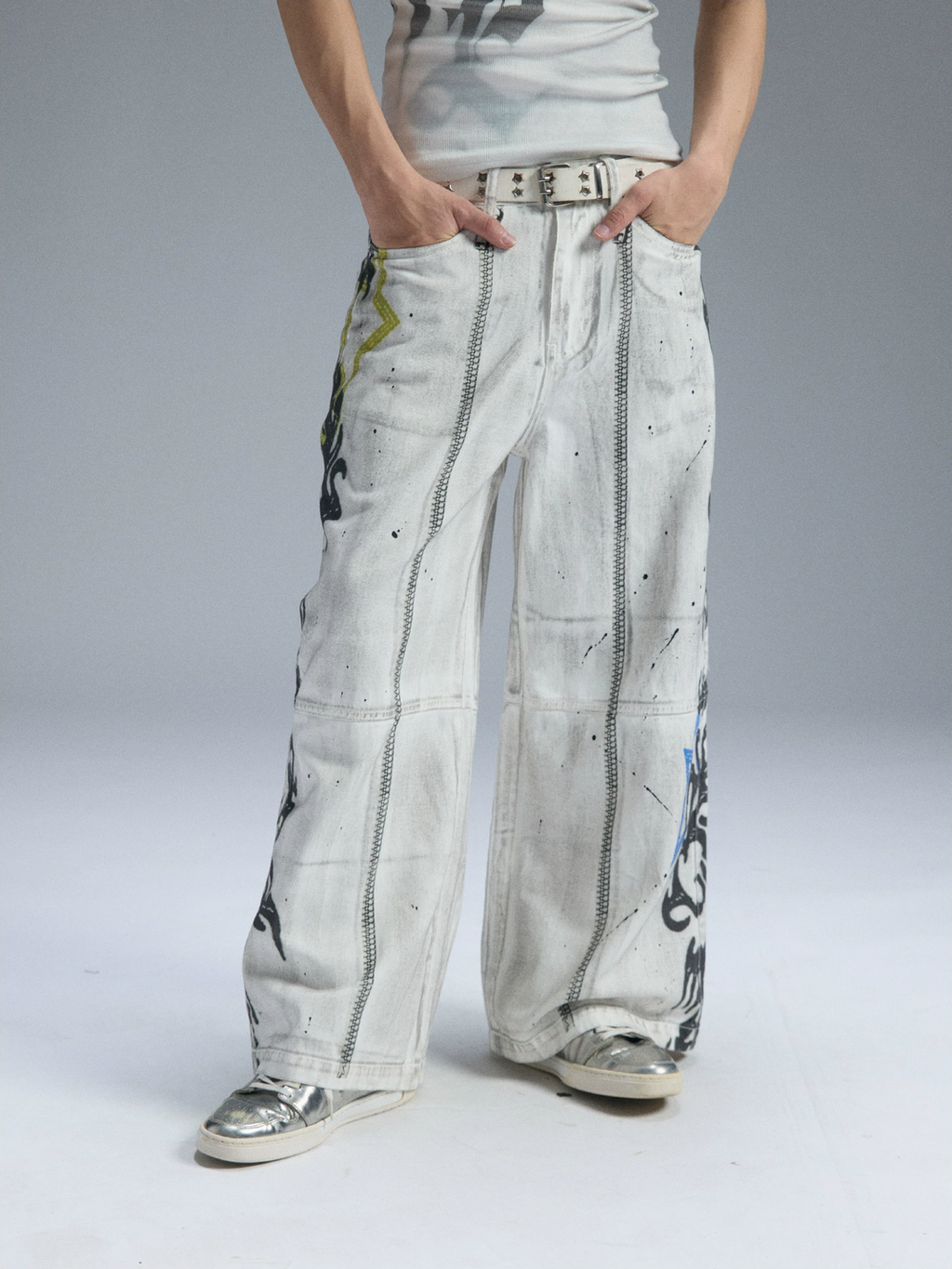 PAIKI Graffiti Dirty Dye Letter Pants