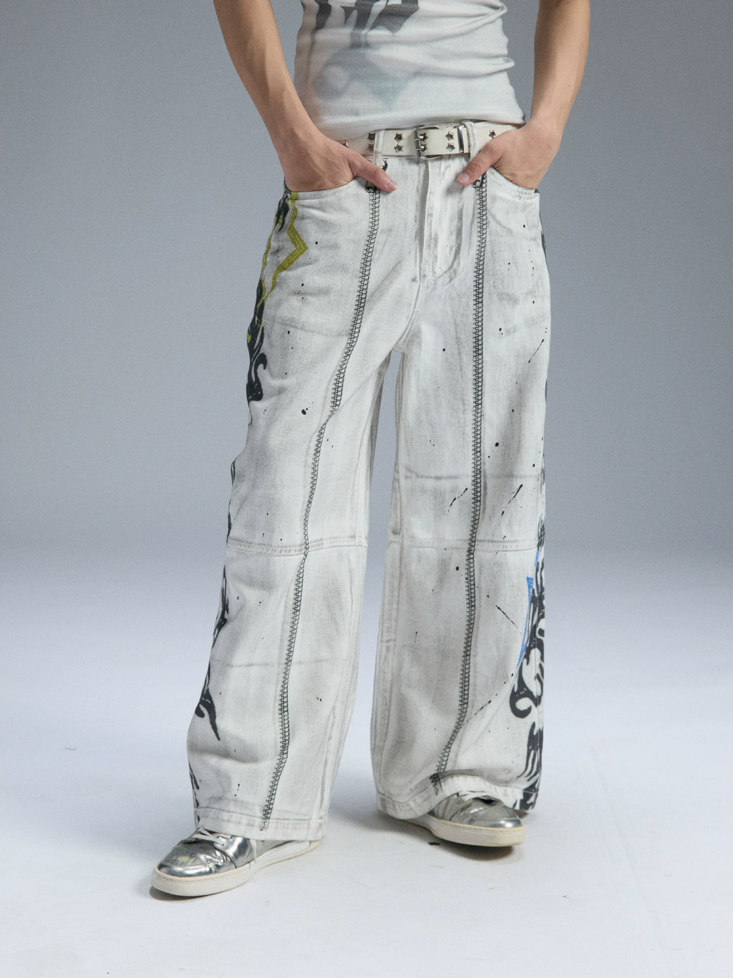 PAIKI Graffiti Dirty Dye Letter Pants
