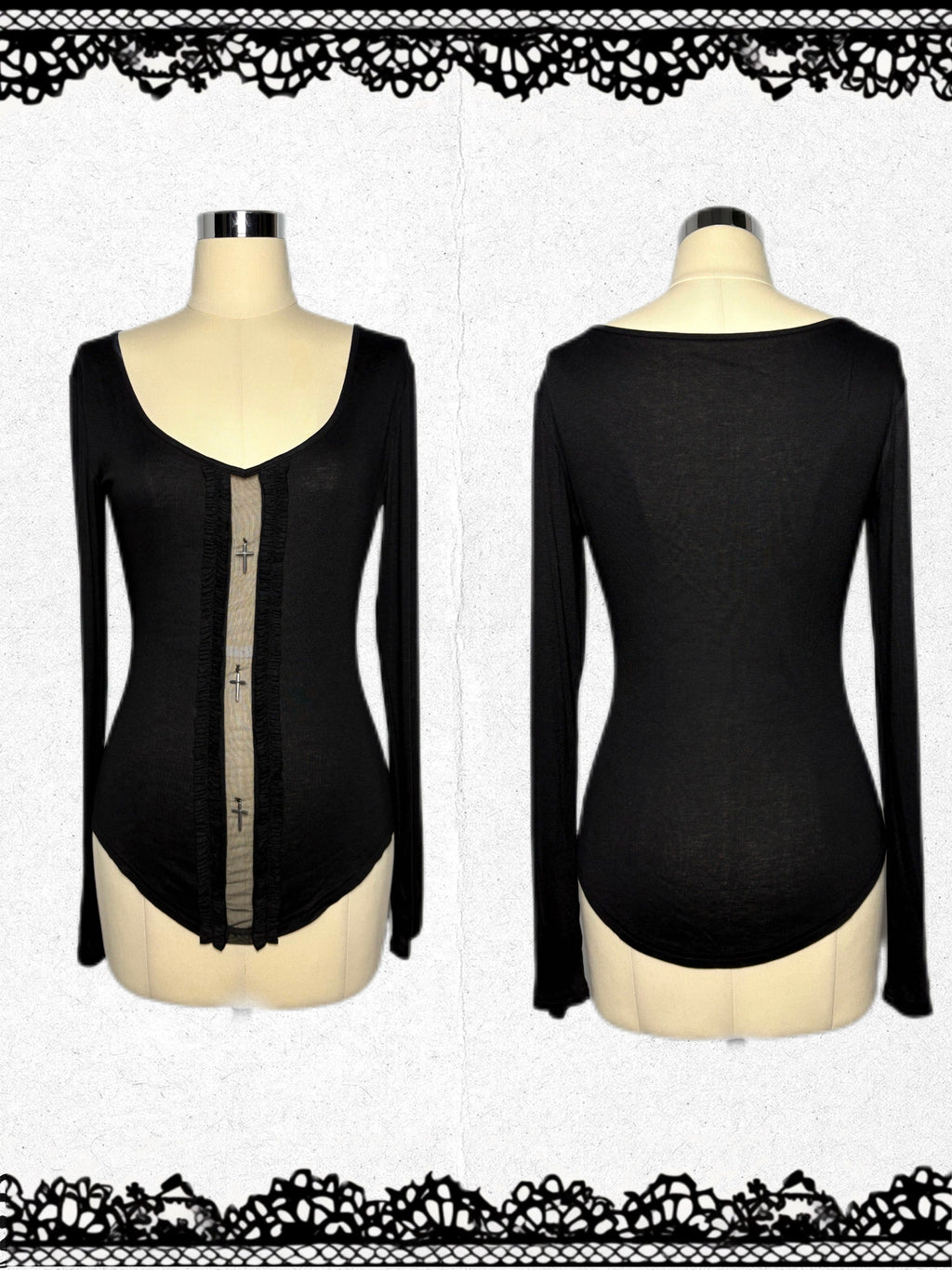 Gothic Sheer V-Neck Long Sleeve Top
