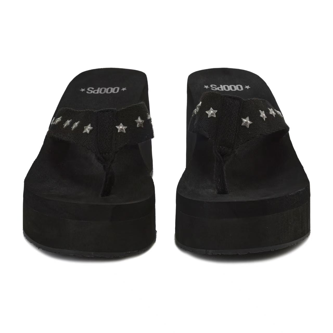 Ooops333 Y2K Star & Hibiscus Charm Platform Sandals | Retro Wedge Flip Flops