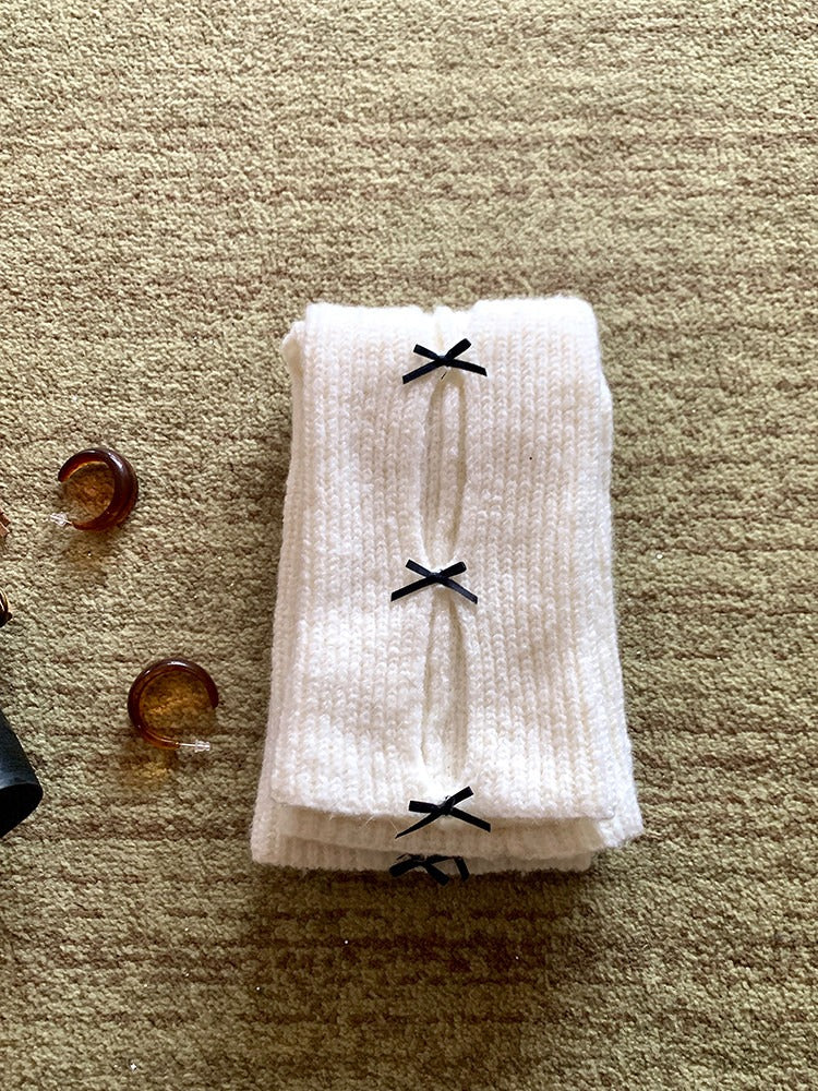 Ribbed Knit Cutout Bow Leg Warmers