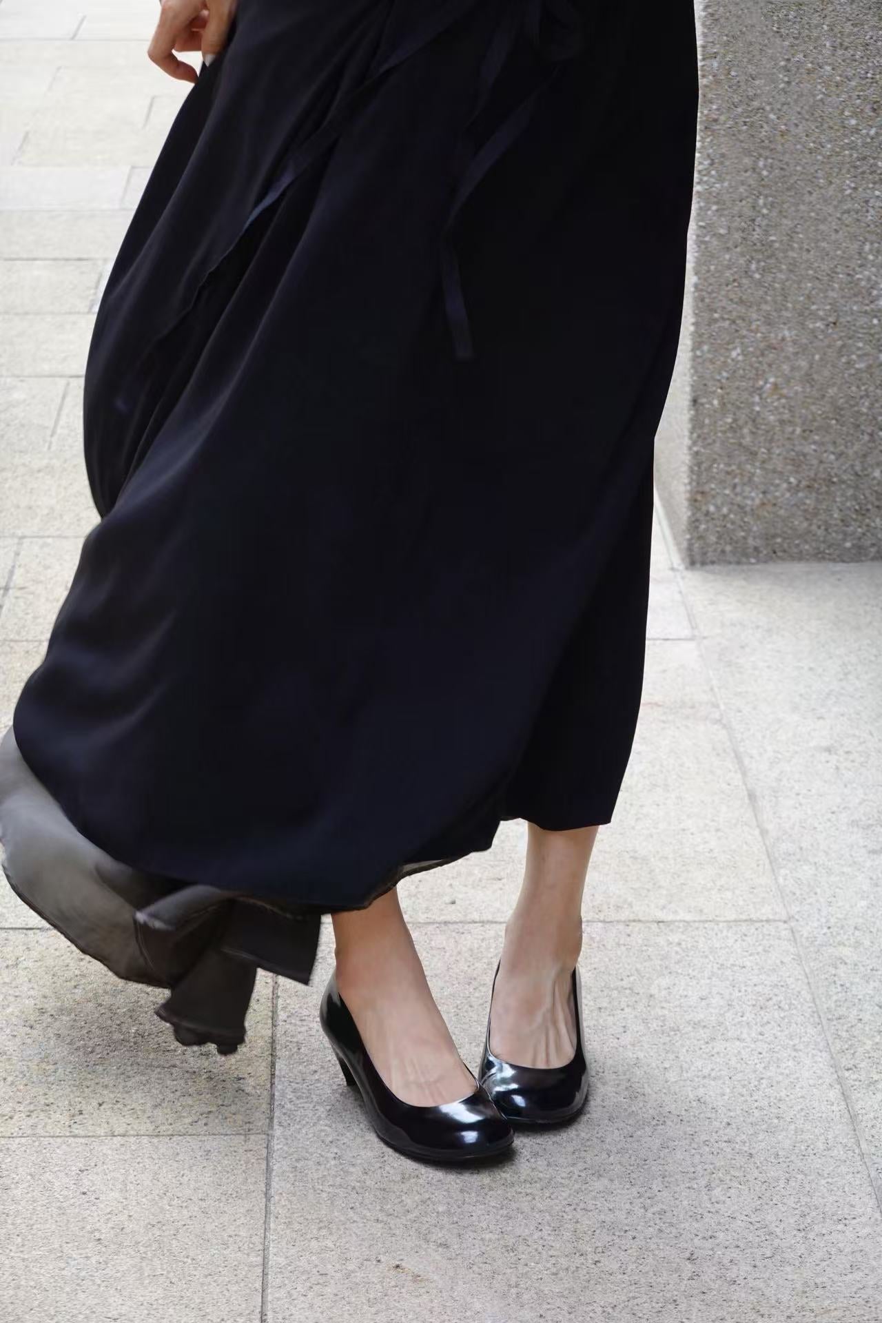 Black Patent Leather Wedge Heel Shoes