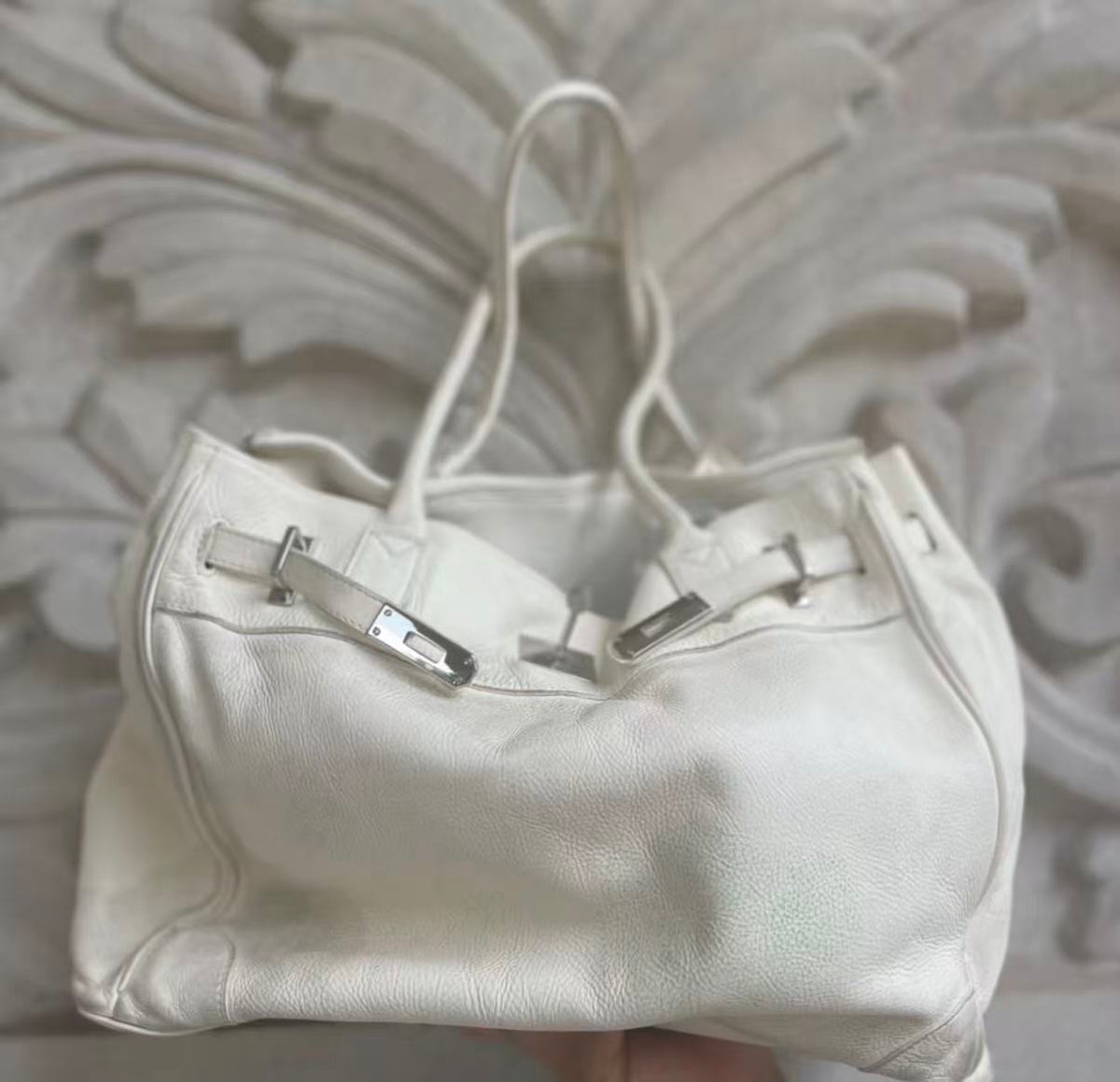 VINTAGE WASHED LEATHER TOTE FIRKIN BAG
