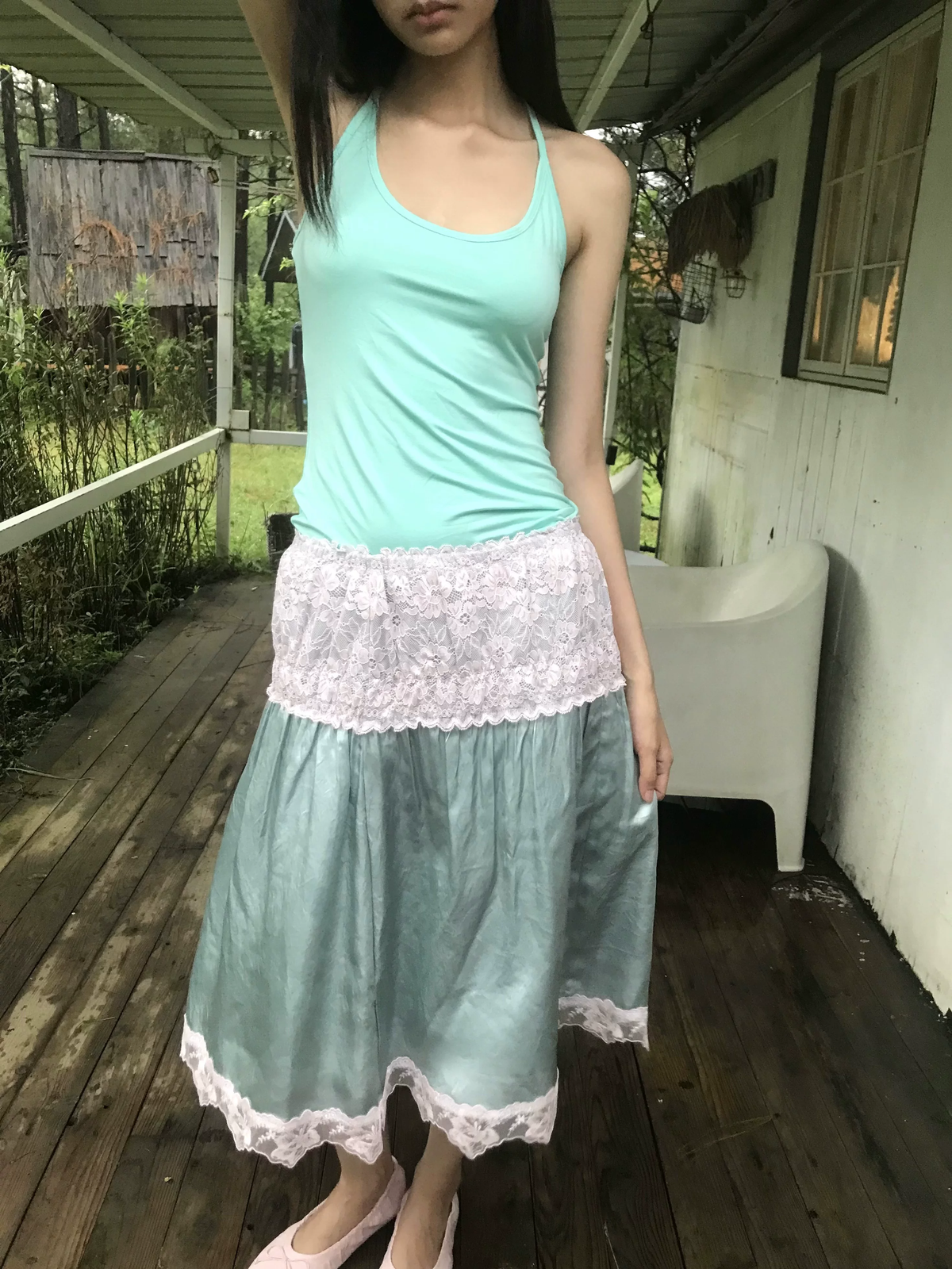 Strapless Lace Bodice Satin Mini Dress – Pink & Blue