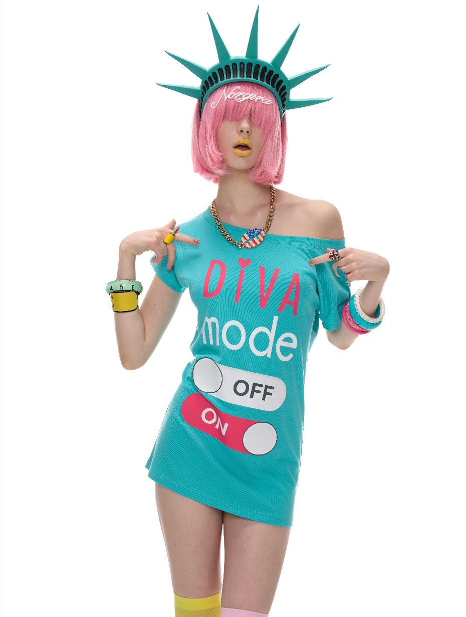 NORGIRA | Switch MODE Colorblock Print One-Shoulder T-Shirt