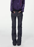 Contrast stitch slim flare denim pants in deep blue