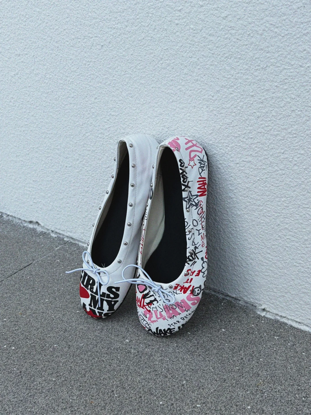 24ANS STUDDED GRAFFITI MARY JANE BALLET FLATS