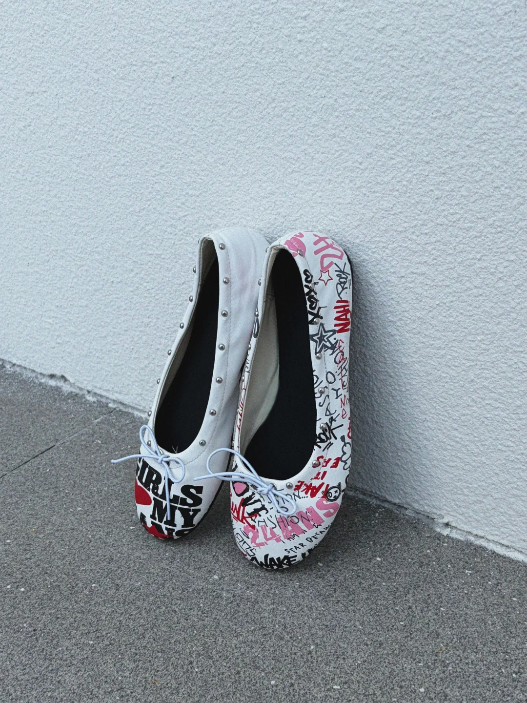 24ANS STUDDED GRAFFITI MARY JANE BALLET FLATS