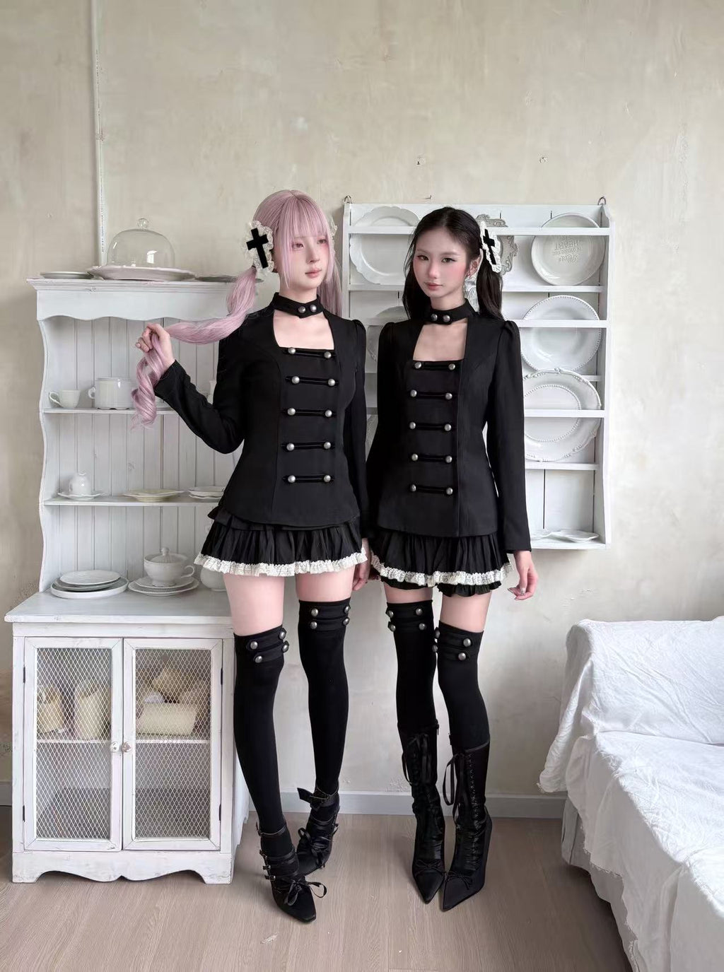 Gothic Thigh-High Socks – Black