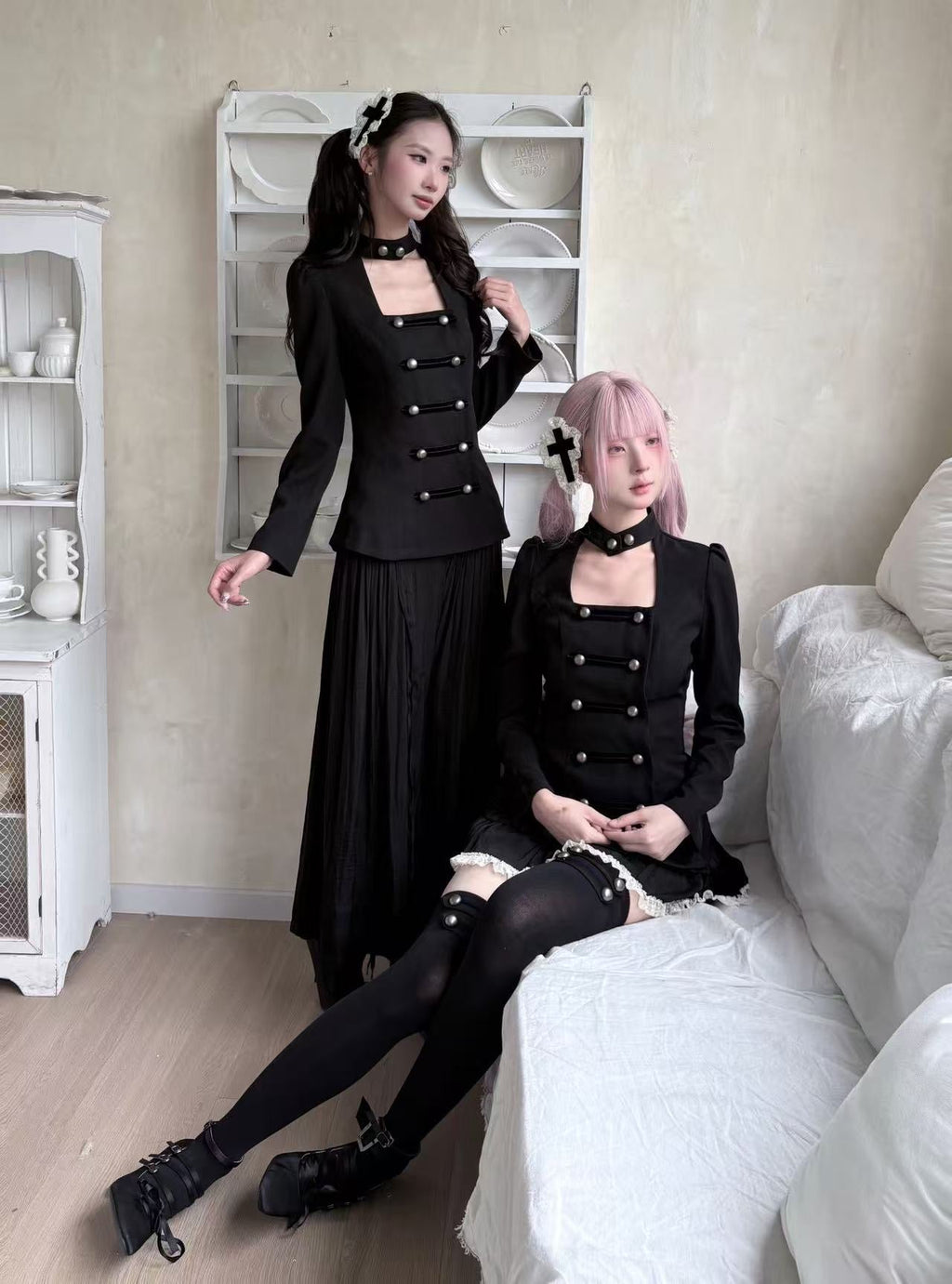 Gothic Double-Breasted Blazer – Black
