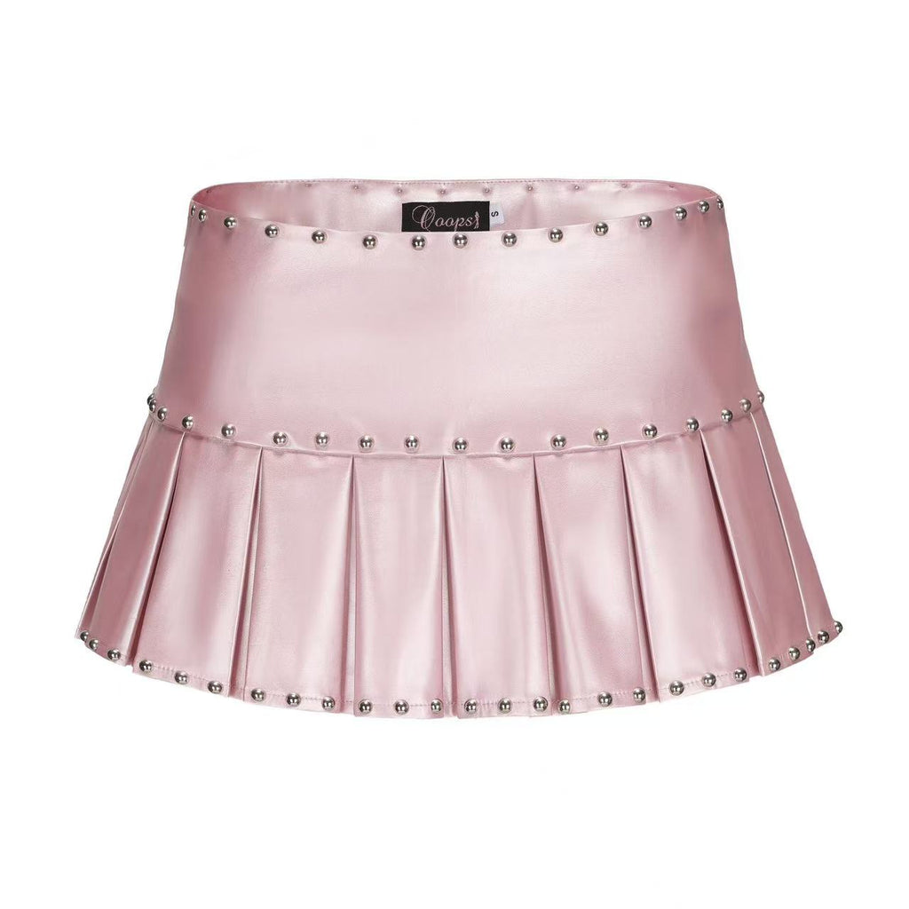 Ooops333 Icon Black Studded Pleated Low-Rise Skort